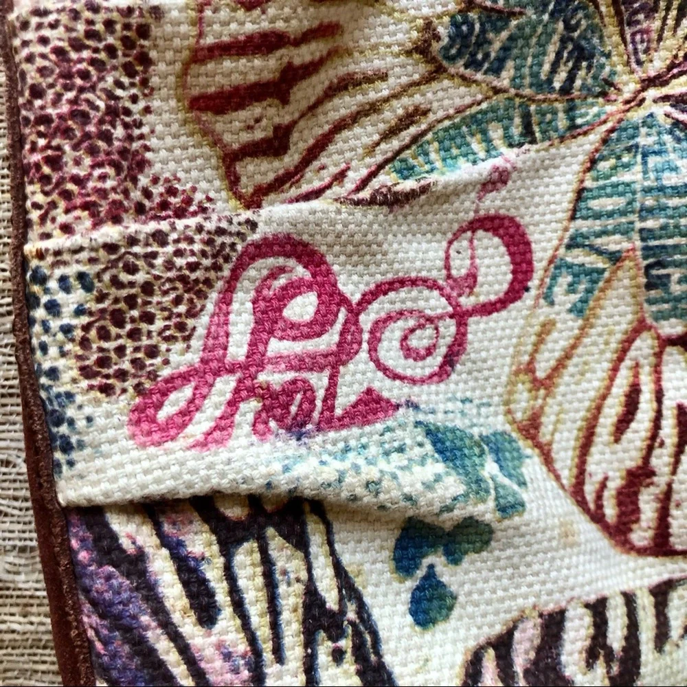 Vintage Lucky Brand Multicolor Butterfly-Print Canvas Tote with Leather Straps - Picture 2 of 15